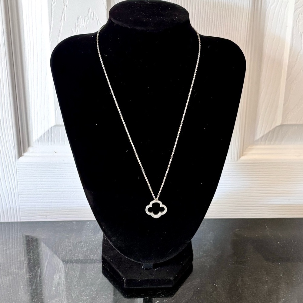 Vintage Sterling Silver Stamped Four Leaf Clover Shamrock Necklace